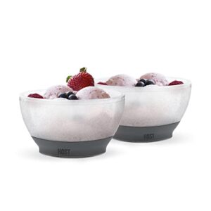 host ice cream freeze bowl, set of 2 double walled insulated freezer gel chiller kitchen accessory for dessert, dip, cereal, with comfort silicone grip, plastic, grey