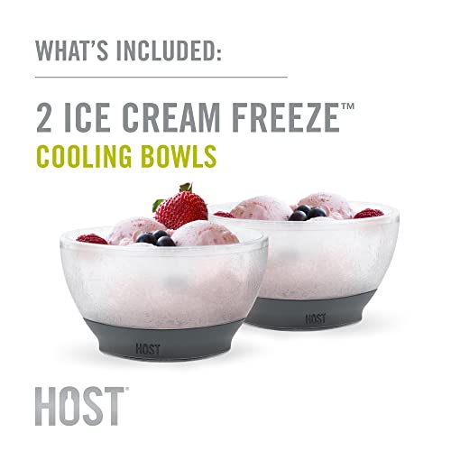 Host Ice Cream Freeze Bowl, Set of 2 Double Walled Insulated Freezer Gel Chiller Kitchen Accessory for Dessert, Dip, Cereal, with Comfort Silicone Grip, Plastic, Grey