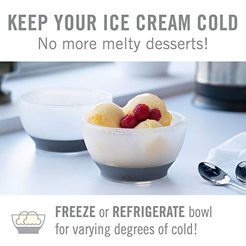 Host Ice Cream Freeze Bowl, Set of 2 Double Walled Insulated Freezer Gel Chiller Kitchen Accessory for Dessert, Dip, Cereal, with Comfort Silicone Grip, Plastic, Grey