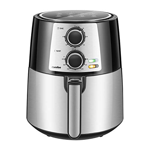 COMFEE' 3.7QT Electric Air Fryer & Oilless Cooker with 8 Menus and Timer & Temperature Control, Nonstick Fry Basket with Stainless Steel Finish, Auto Shut-off, 1400W, BPA & PFOA Free