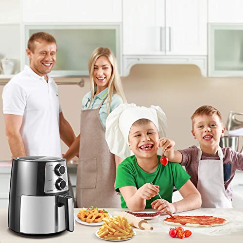 COMFEE' 3.7QT Electric Air Fryer & Oilless Cooker with 8 Menus and Timer & Temperature Control, Nonstick Fry Basket with Stainless Steel Finish, Auto Shut-off, 1400W, BPA & PFOA Free