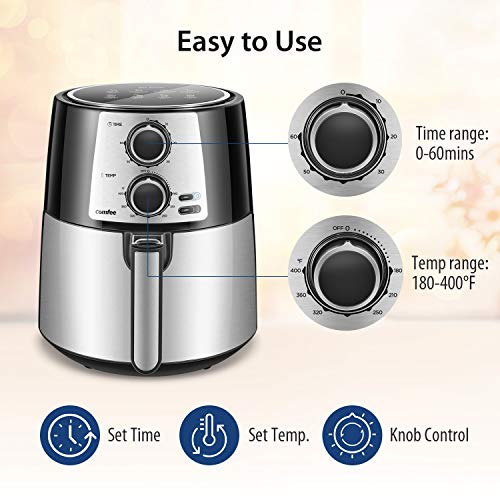 COMFEE' 3.7QT Electric Air Fryer & Oilless Cooker with 8 Menus and Timer & Temperature Control, Nonstick Fry Basket with Stainless Steel Finish, Auto Shut-off, 1400W, BPA & PFOA Free