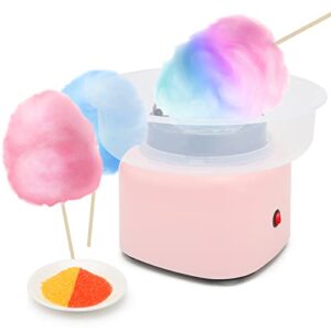 reespring cotton candy machine – cotton candy maker with splash prevention bowl for home use – comes with sugar scoop and 20 candy sticks – pink