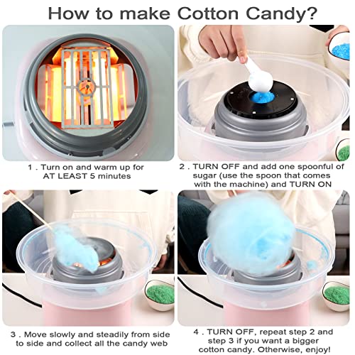 Reespring Cotton Candy Machine - Cotton Candy Maker With Splash Prevention Bowl For Home Use – Comes with Sugar Scoop and 20 Candy Sticks - Pink