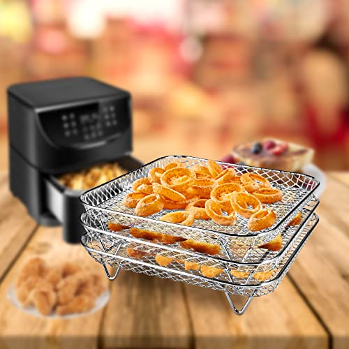kydely Air Fryer Rack compatible with Instant Vortex,Philips,COSORI Air Fryer,8‘’ Square Three Stackable Racks,Stainless Steel Multi-Layer Dehydrator Rack Fit all 4.2QT-5.8QT Air fryer Accessories