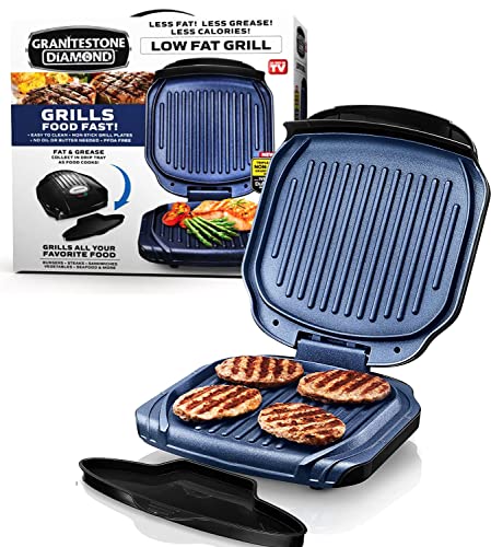 Granitestone Low Fat Multipurpose Sandwich Grill with Nonstick Copper Coating – As Seen on TV, Blue