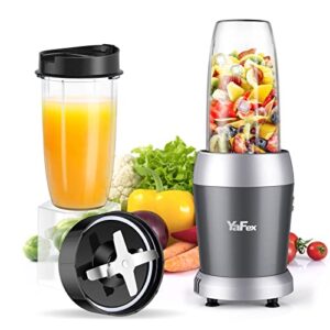 yafex personal blender for shakes and smoothies, 700w 6-blade smoothie blender for frozen fruit and ice, with 1 28 oz travel bottle, 1 to-go lid, bpa free & dishwasher safe (gray/silver)