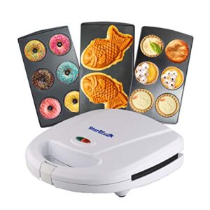 Mini-Donuts Maker, Mini-Pie and Quiche Maker, Taiyaki Maker – NEW 3 in 1 Three Slices Detachable Dessert Maker by StarBlue – White AC 110-120V 50/60Hz 700-800W