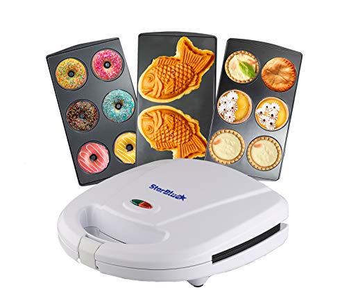 Mini-Donuts Maker, Mini-Pie and Quiche Maker, Taiyaki Maker – NEW 3 in 1 Three Slices Detachable Dessert Maker by StarBlue – White AC 110-120V 50/60Hz 700-800W