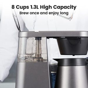 KOOFFEE Coffee Maker, One-button Brew, Essense-T 8 Cups 1.3L Coffee Machine, 1500 Watt, Optional Pre-infusion Bloom Mode, Drip Coffee Maker with Thermal Double-wall Carafe