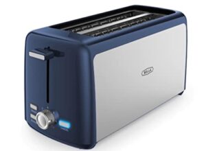 bella 4 slice long slot toaster, stainless steel and blue