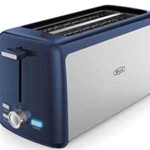 BELLA 4 Slice Long Slot Toaster, Stainless Steel and Blue