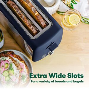 BELLA 4 Slice Long Slot Toaster, Stainless Steel and Blue