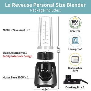 La Reveuse Personal Size Smoothies Blender 300 Watts with 24 oz BPA-Free Portable Travel Sports Bottle (Grey)