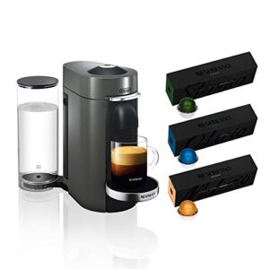 nespresso vertuoplus deluxe coffee and espresso machine by de’longhi, titan, with vertuoline variety pack coffees included