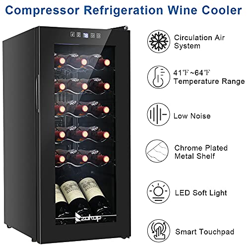 Winado 18 Bottle Compressor Wine Cooler Refrigerator w/Adjustable Temperature, Freestanding Compact Mini Wine Fridge with Digital Control & Removable Shelves