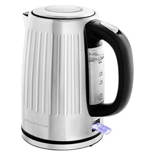 ovente stainless steel electric kettle hot water boiler 1.7 liters – powerful 1750w bpa free w/ auto shut off & boil dry protection, portable instant hot water pot for coffee & tea – silver ks711s