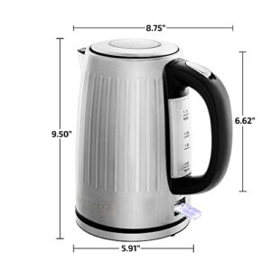 Ovente Stainless Steel Electric Kettle Hot Water Boiler 1.7 Liters - Powerful 1750W BPA Free w/ Auto Shut Off & Boil Dry Protection, Portable Instant Hot Water Pot for Coffee & Tea - Silver KS711S