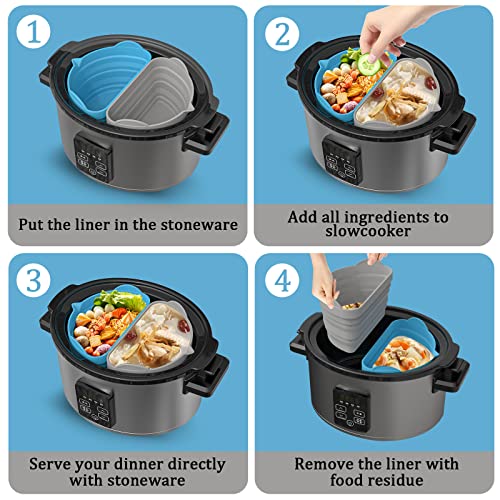 fuezllno 2 Pack Slow Cooker Divider Liner fit 6 QT Crockpot, Reusable & Leakproof Silicone Crockpot Divider Insert, Dishwasher Safe Cooking Liner for 6 Quart Crock Pot