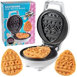 Mini Easter Egg Waffle Maker - Make Double Sided Easter Waffle or Pancake w 2 Different Holiday Designs, Ready to Decorate & Frost, Breakfast Fun for Kids, Children & Adults - Easter Basket Stuffer