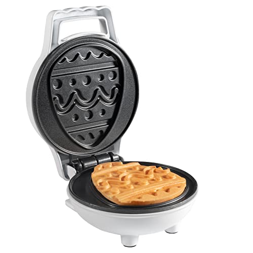 Mini Easter Egg Waffle Maker - Make Double Sided Easter Waffle or Pancake w 2 Different Holiday Designs, Ready to Decorate & Frost, Breakfast Fun for Kids, Children & Adults - Easter Basket Stuffer