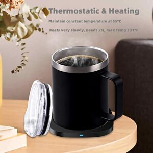 Coffee Mug Warmer & Mug Set,Self Heating Mug with Wireless Smart Charging,304 Stainless Steel Mug with Lid 12 oz,Perfect for Desktop Home Office,Gift for Coffee Lovers, Keeps Up to 131°F/55°C (Black)