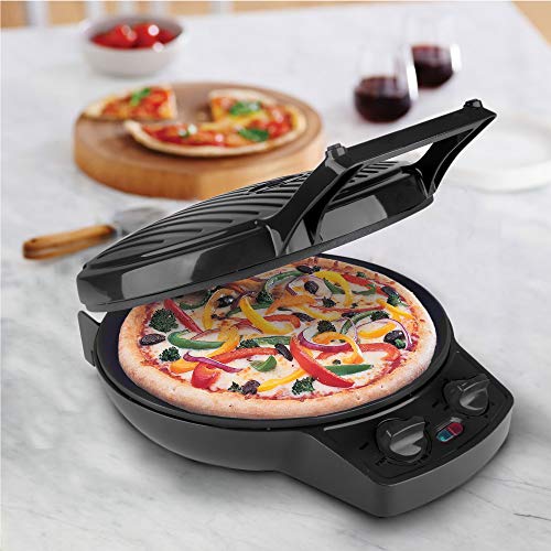 Courant Pizza Maker, 12 Inch Pizza Cooker and Calzone Maker, with Timer &Temperatures control, 1440 Watts Pizza Oven convert to Electric indoor Grill, Black