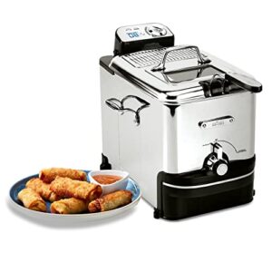 all-clad deep fryer with basket, easy clean, oil filtration, large capacity 3.5 l / 2.6-pound, adjustable temperature, digital timer, stainless steel, ej814051