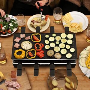Raclette Table Grill, Techwood Electric Indoor Grill Korean BBQ Grill, Removable 2-in-1 Non-Stick Grill Plate, 1500W Fast Heating with 8 Cheese Melt Pans, Ideal for Parties and Family Fun