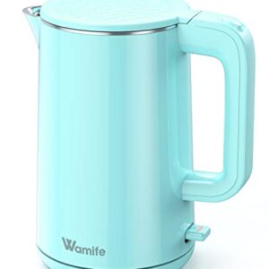 Wamife 1.5L Electric Kettle Water Boiler Stainless Steel Inner 1500W Hot Water Kettle Cool Touch Electric Water Kettle Fast Heating, Blue