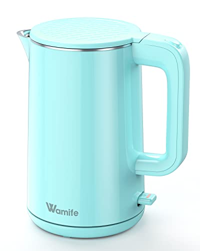 Wamife 1.5L Electric Kettle Water Boiler Stainless Steel Inner 1500W Hot Water Kettle Cool Touch Electric Water Kettle Fast Heating, Blue