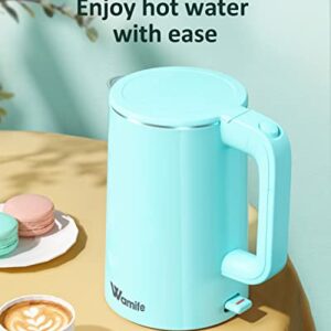 Wamife 1.5L Electric Kettle Water Boiler Stainless Steel Inner 1500W Hot Water Kettle Cool Touch Electric Water Kettle Fast Heating, Blue