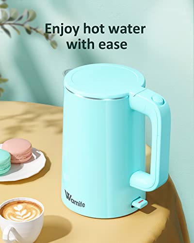 Wamife 1.5L Electric Kettle Water Boiler Stainless Steel Inner 1500W Hot Water Kettle Cool Touch Electric Water Kettle Fast Heating, Blue