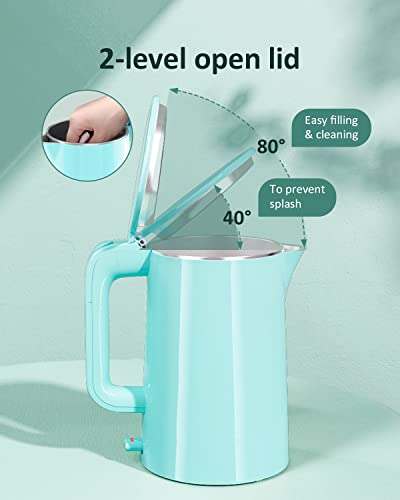 Wamife 1.5L Electric Kettle Water Boiler Stainless Steel Inner 1500W Hot Water Kettle Cool Touch Electric Water Kettle Fast Heating, Blue