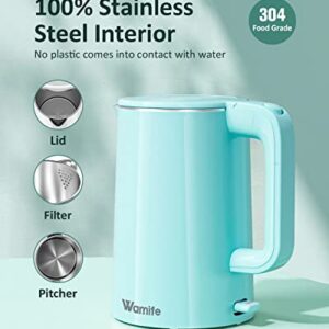 Wamife 1.5L Electric Kettle Water Boiler Stainless Steel Inner 1500W Hot Water Kettle Cool Touch Electric Water Kettle Fast Heating, Blue