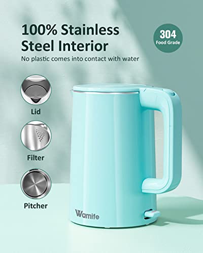 Wamife 1.5L Electric Kettle Water Boiler Stainless Steel Inner 1500W Hot Water Kettle Cool Touch Electric Water Kettle Fast Heating, Blue