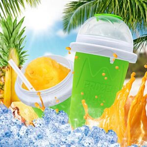 slushy maker cup, diy frozen magic slushie maker squeeze cup, slushie cup with lid and straw, gifts for families/friends, green