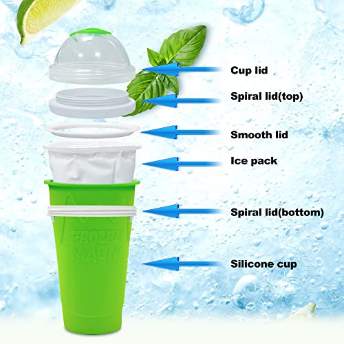 Slushy Maker Cup, DIY Frozen Magic Slushie Maker Squeeze Cup, Slushie Cup with Lid and Straw, Gifts for Families/Friends, Green