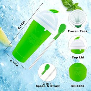 Slushy Maker Cup, DIY Frozen Magic Slushie Maker Squeeze Cup, Slushie Cup with Lid and Straw, Gifts for Families/Friends, Green