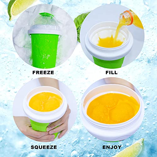 Slushy Maker Cup, DIY Frozen Magic Slushie Maker Squeeze Cup, Slushie Cup with Lid and Straw, Gifts for Families/Friends, Green