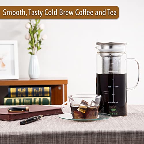 BTaT- Cold Brew Coffee Maker, 1 Quart,32 oz Iced Coffee Maker, Iced Tea Maker, Airtight Cold Brew Pitcher, Coffee Accessories, Cold Brew System, Cold Tea Brewing, Coffee Gift