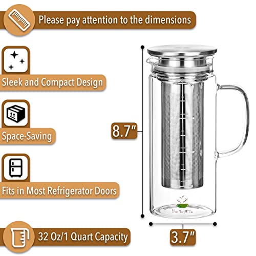 BTaT- Cold Brew Coffee Maker, 1 Quart,32 oz Iced Coffee Maker, Iced Tea Maker, Airtight Cold Brew Pitcher, Coffee Accessories, Cold Brew System, Cold Tea Brewing, Coffee Gift
