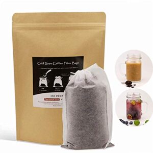 no mess cold brew coffee filters – 150 count single use filter bags disposable fine mesh brewing bags for concentrate, iced coffee maker, french/cold press kit, hot tea in mason jar or pitcher 4″x 6″