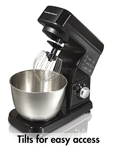 Hamilton Beach 6 Speed Electric Stand Mixer with Stainless Steel 3.5 Quart Bowl, Planetary Mixing, Tilt-Up Head (63325), 300 Watt Motor, Black