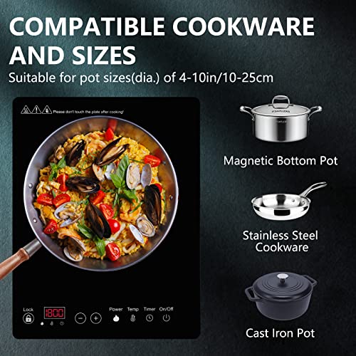 Tenavo 1800W Portable Induction Cooktop, Induction Hot Plate, Induction Burner with Sensor Touch, Single Induction Cooktop, 10 Power and Temperature Levels