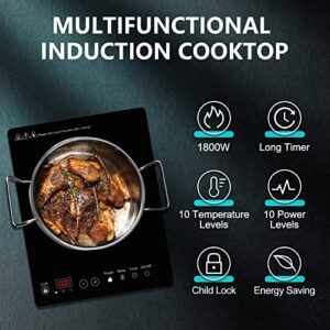 Tenavo 1800W Portable Induction Cooktop, Induction Hot Plate, Induction Burner with Sensor Touch, Single Induction Cooktop, 10 Power and Temperature Levels