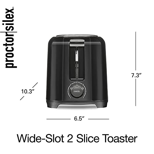 Proctor Silex 22215PS 2-Slice Extra-Wide Slot Toaster with Cool Wall, Shade Selector, Toast Boost, Auto Shut-Off and Cancel Button, Black, Discontinued