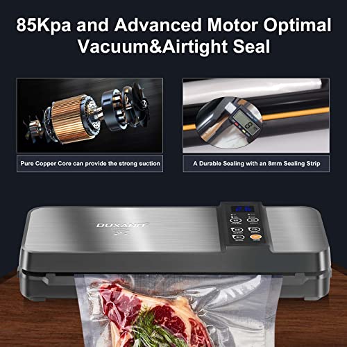 DUXANO Vacuum Sealer Machine, 85kPa Pro Vacuum Food Sealer with Built-in Cutter and Bag Storage (2 bag rolls)