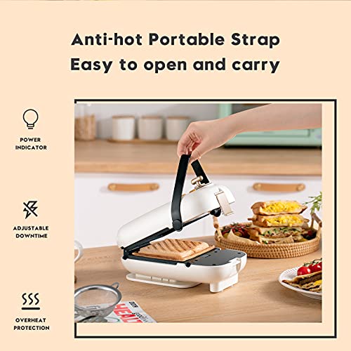 Auertech Sandwich Waffle Maker, 650W 2 in 1 Portable Mini Sandwich Maker Panini Press Grill with, Indicator Lights, Cool Touch Handle, Detachable Non-stick Plates, 0-15 Mins Adjustable Timer (Red)