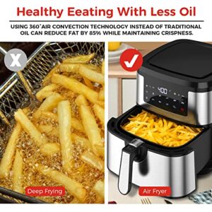 8QT Smart Digital Air Fryer with LED Touchscreen, Large Basket, and 10 Presets - Oilless Electric Cooker with Auto Shut Off - Perfect for Healthy Cooking and Easy Meal Preparation